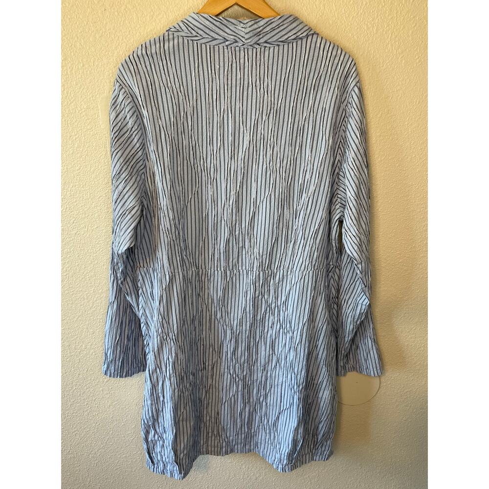 Cut Loose Button Up Long Sleeve Collared Striped Light Blue Mini Dress Large - Picture 5 of 11